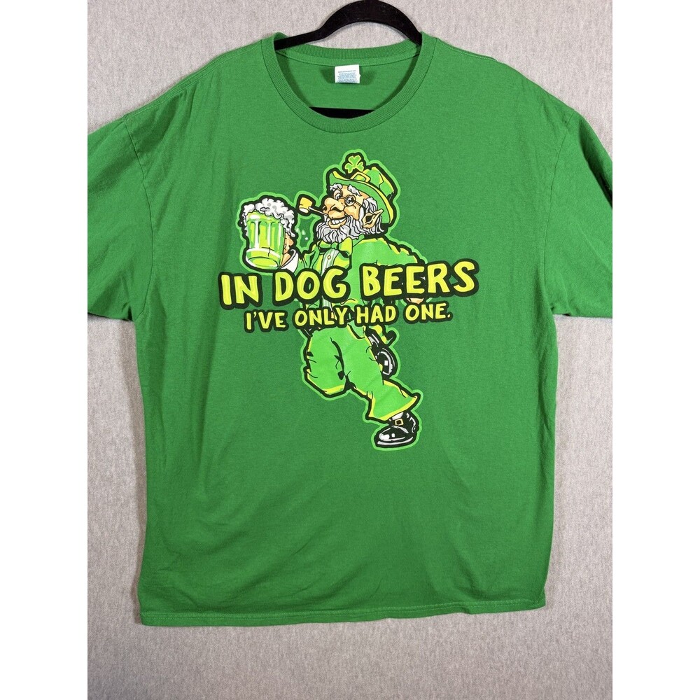 Delta Apparel St. Patrick's Day "In Dog Beers" Leprechaun Graphic T-Shirt 2XL